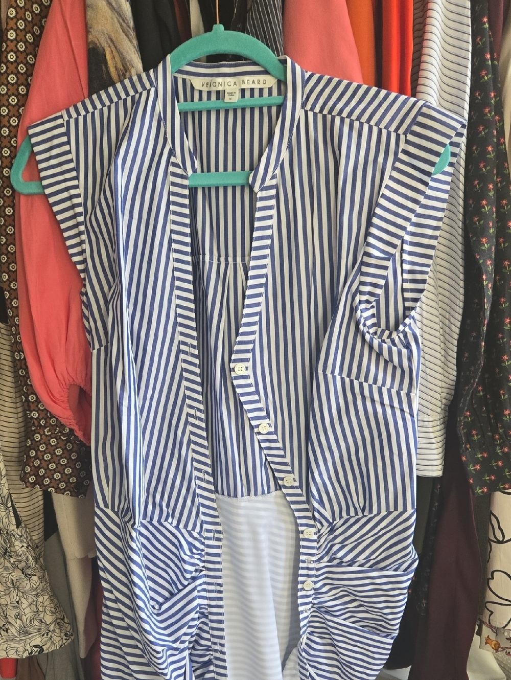 Veronica Beard Blue & White Vertical Stripe Shirt Dress